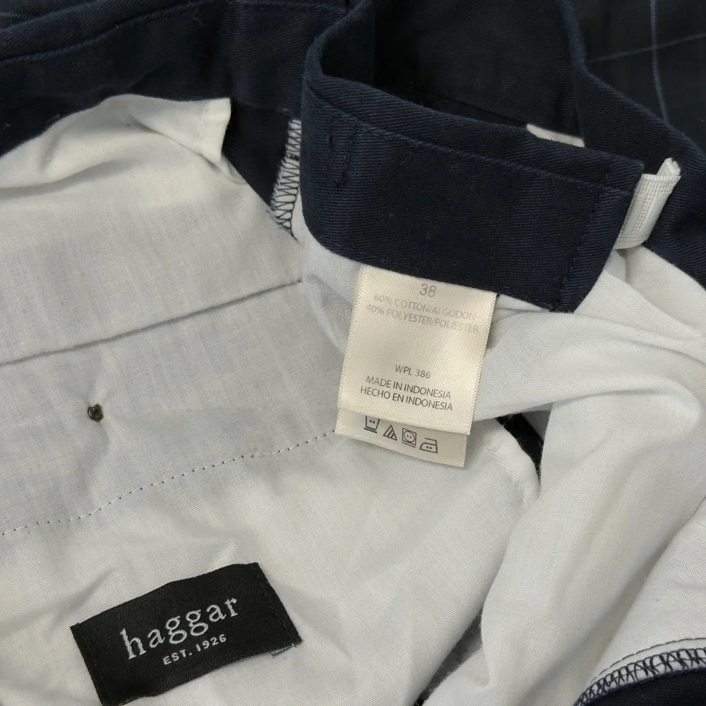 Haggar Mens Navy Blue Flat Front Chino Shorts Size 38 Expandable Twill Casual 8